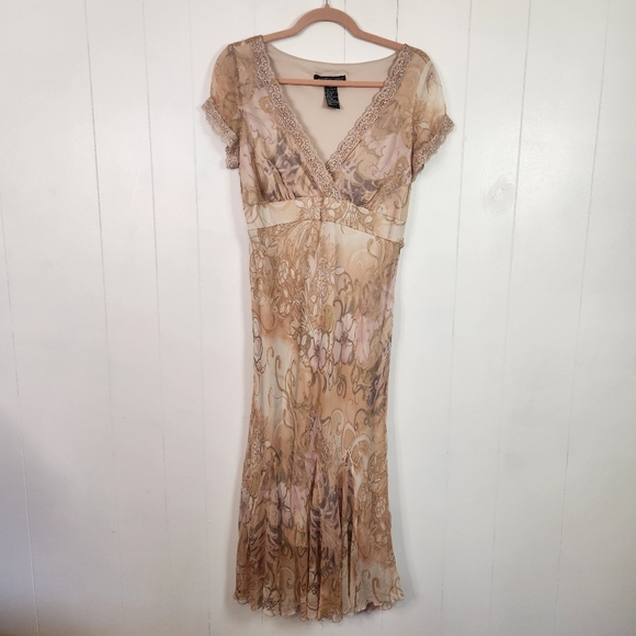 Y2K Vintage Blush Pink Floral 100% Silk Babydoll Dress Size 10 Medium Fairycore - Picture 2 of 14